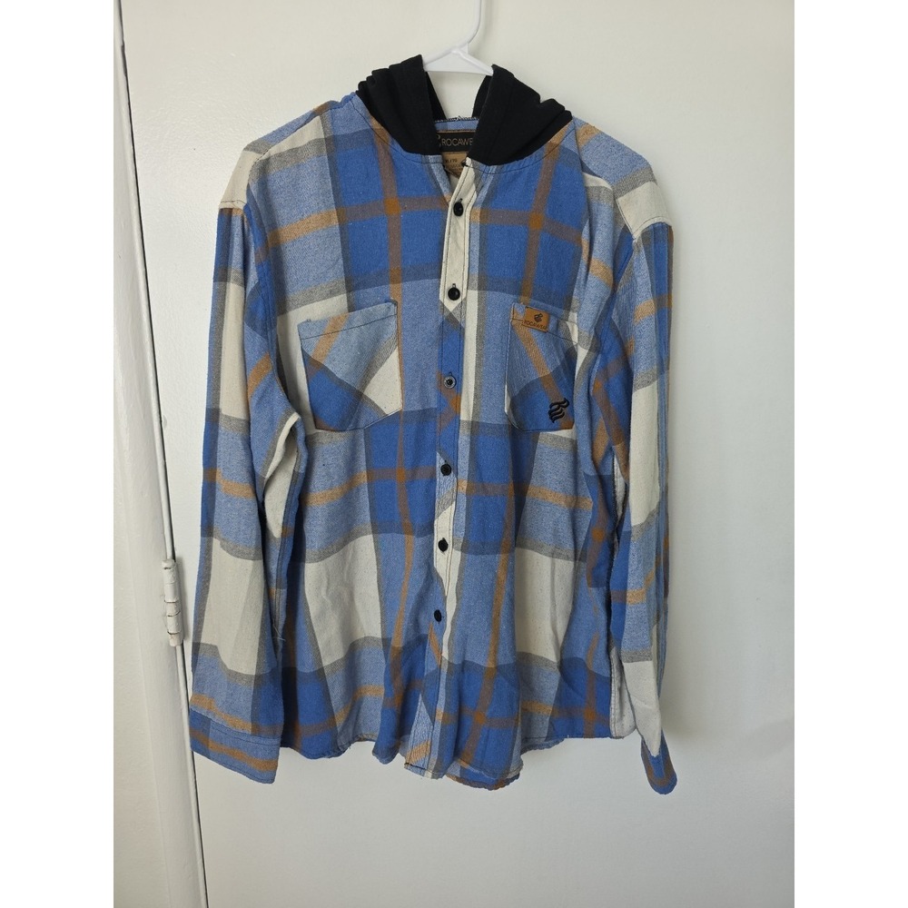 Y2K Rocawear Blue Flannel Shirt Hoodie Size XL